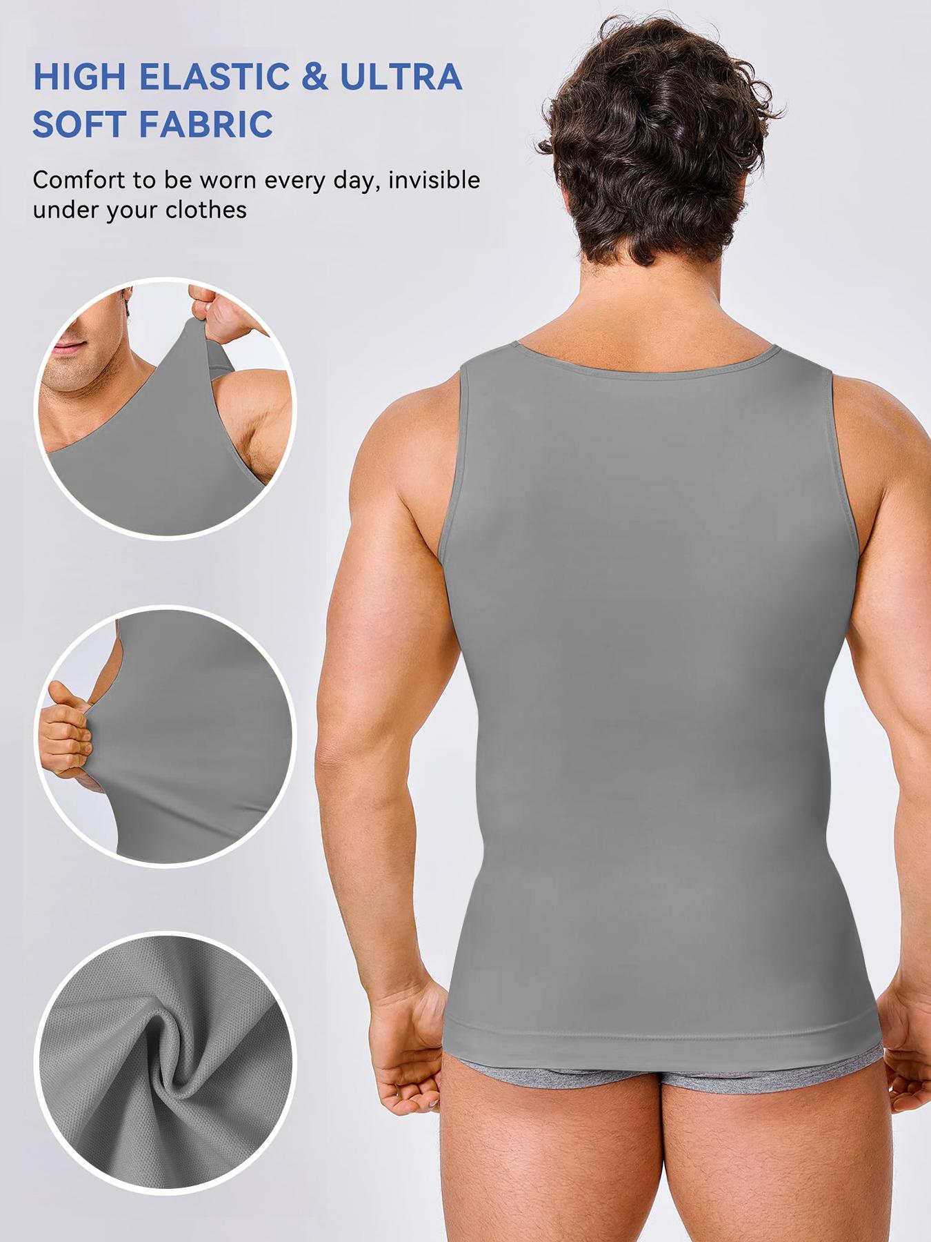 Men's Solid Color Compression Shapewear Tank Top, High Stretch Tummy Control Shaper, Compression Waist Trainer, Tummy Tuck Shapewear for Men