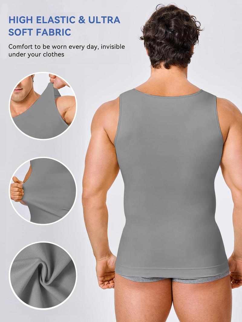 Men's Solid Color Compression Shapewear Tank Top, High Stretch Tummy Control Shaper, Compression Waist Trainer, Tummy Tuck Shapewear for Men