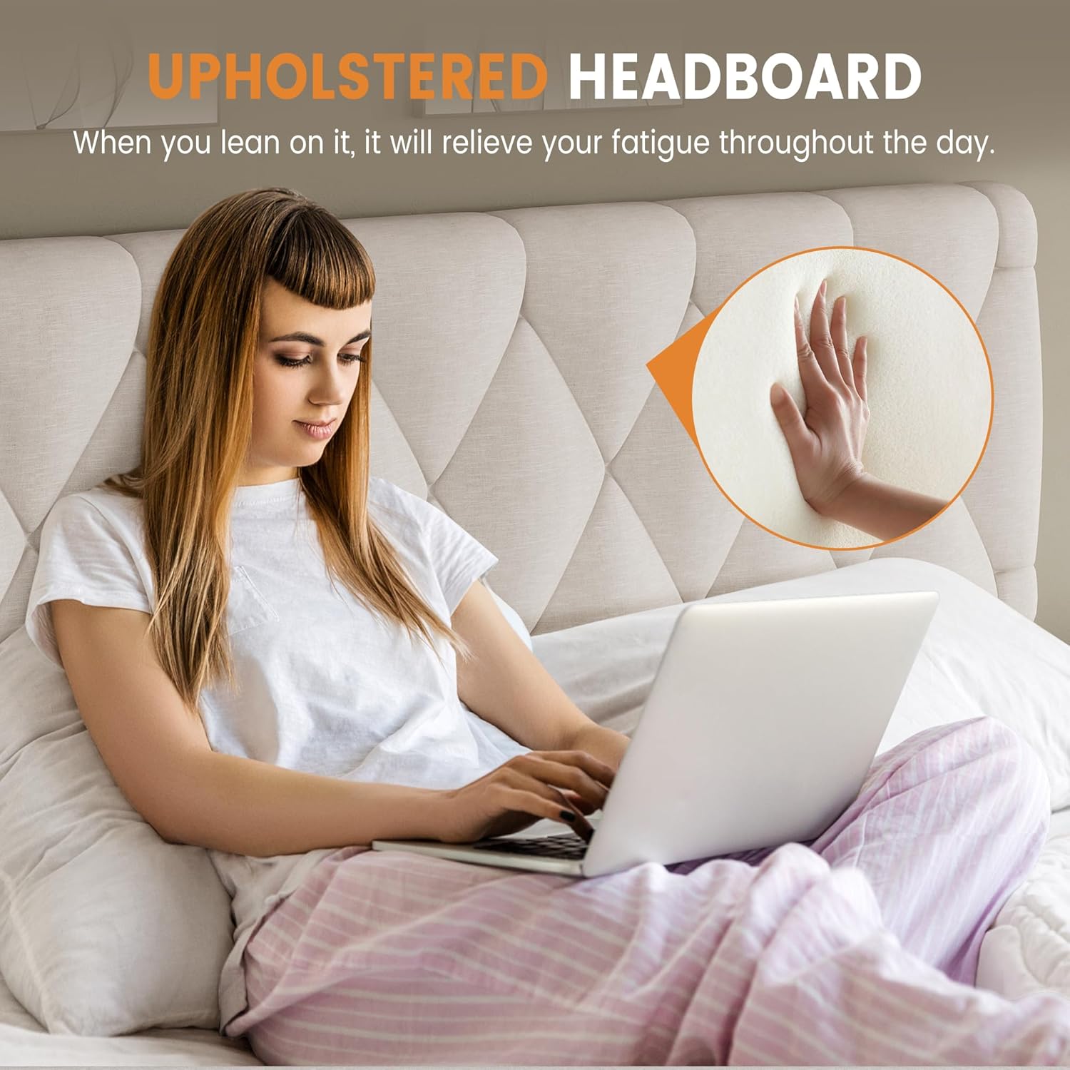 Bed Frame, Upholstered Platform Bed Frame with Storage Drawers, Mattress Foundation with Solid Wooden Slats Support, No Box Spring Needed