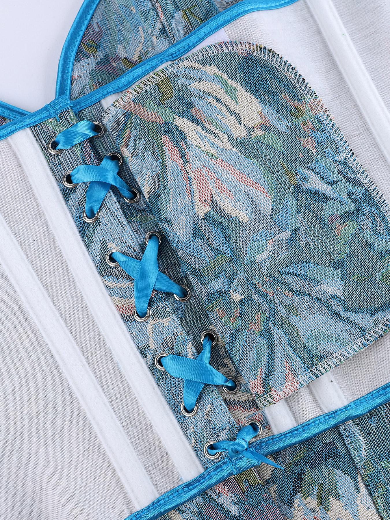 Women's Vintage Oil Painting Floral Pattern Front-Closure Corset Top, Fashionable Lace Up Backless Strapless Shapewear Corset for Daily Wear, Tummy Control Shaper for All Seasons, Bustier Shapewear Top