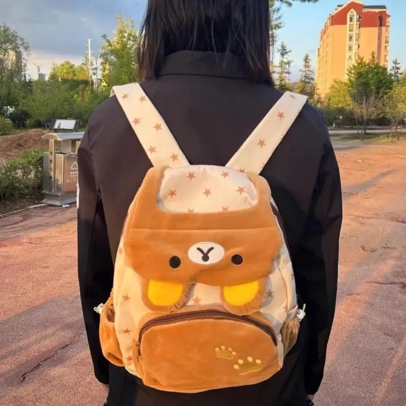 Kawaii Japanese San-X Rilakkuma Plush Flip Backpack Cartoon Large Capacity Pink Bear Girl Jk Lolita Schoolbag Storage Bag Gifts