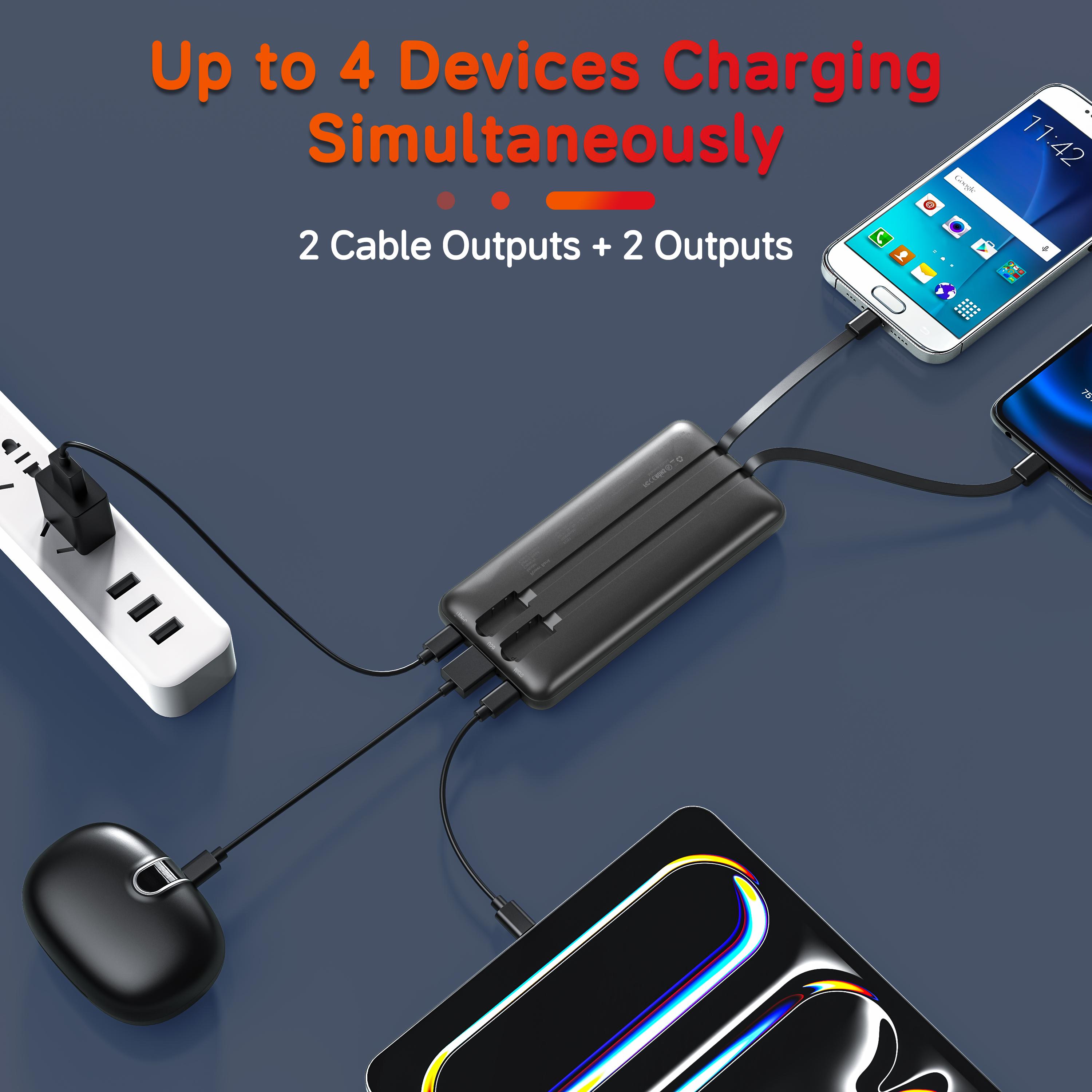 Portable Charger with Built-in Cables, 22.5W Fast Charging, 10000mAh Slim Power Bank for iPhone, Samsung, Google Pixel, LG, Moto, iPad, USB-C & Micro USB Devices
