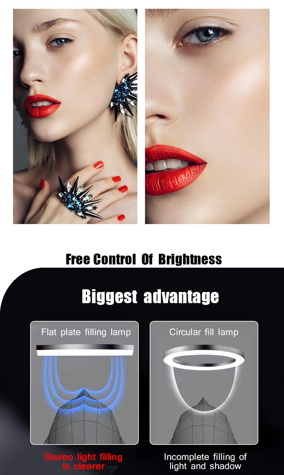 12 Inch USB Powered Dimmable LED Selfie Light, Flat Video Light with Phone Tripod Clamp and Phone Holder for Live Streaming, Photography