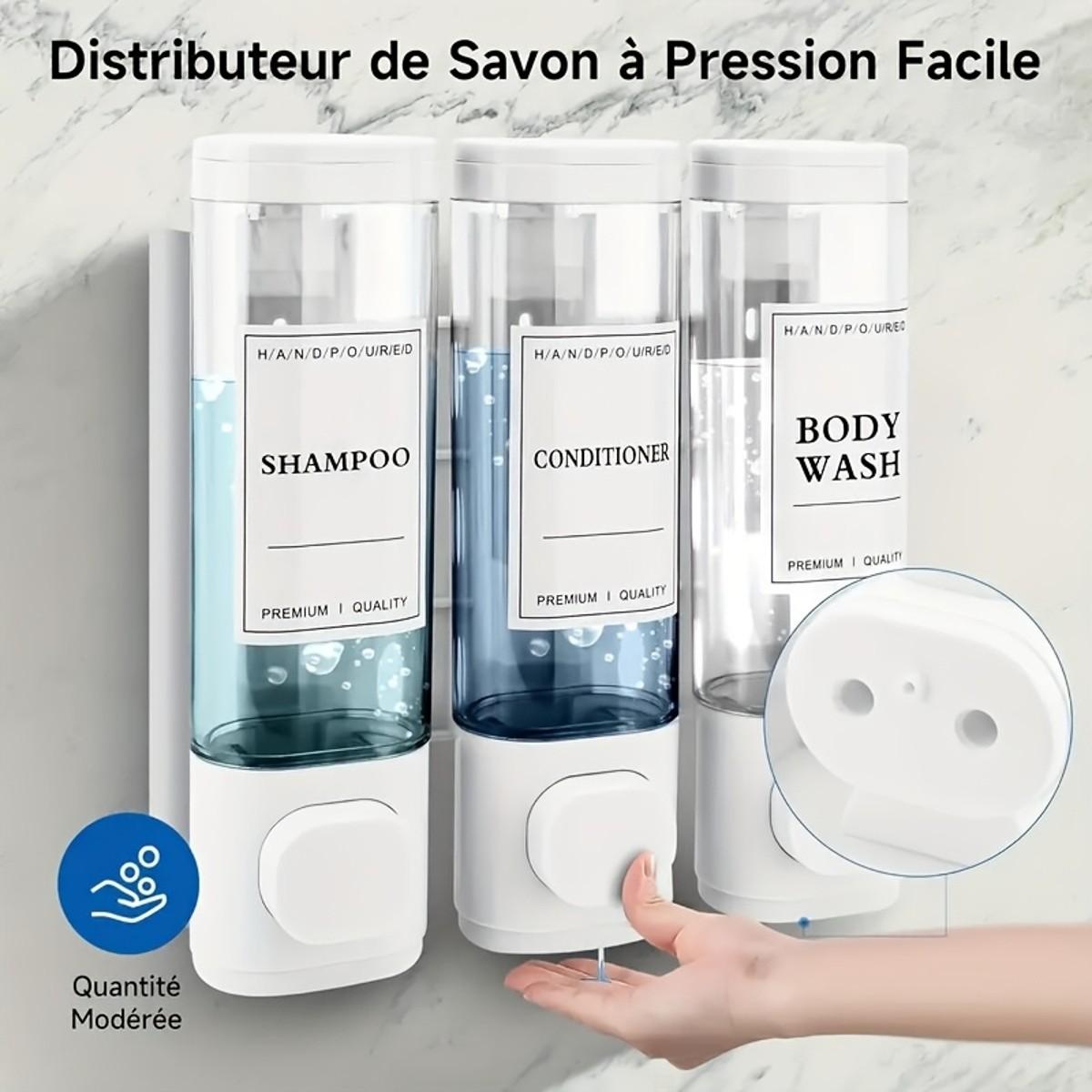 3-In-1 Square Shower Dispenser, Wall-Mounted Shampoo, Conditioner, Soap Dispenser, No Drilling, Bathroom & Hotel Use, Stylish Triple Organizer