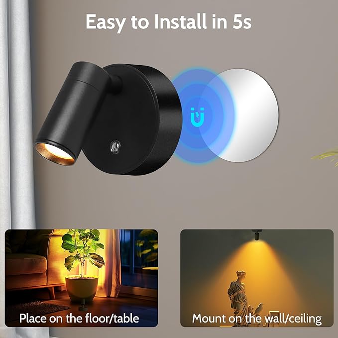 2 Pack Wireless Spot lights Indoor, Rechargeable Uplighting Indoor with Timer＆Dimmable, 3CCT Tree Lights Indoor Battery Operated, LED Spotlight Accent Up lights Indoor for Plant, Artwork, Plant -White