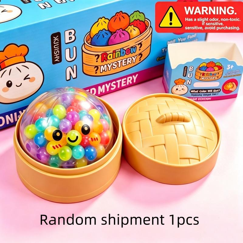 Crazy Fun Glitter Rainbow Dumpling Squishy Toy, Bead-Filled Squeeze Fidget Toy with Steamer Shaped Case, Soft Sensory Stress Relief for Relaxation, Sensory Stress Reliever, Squishies Fidgets
