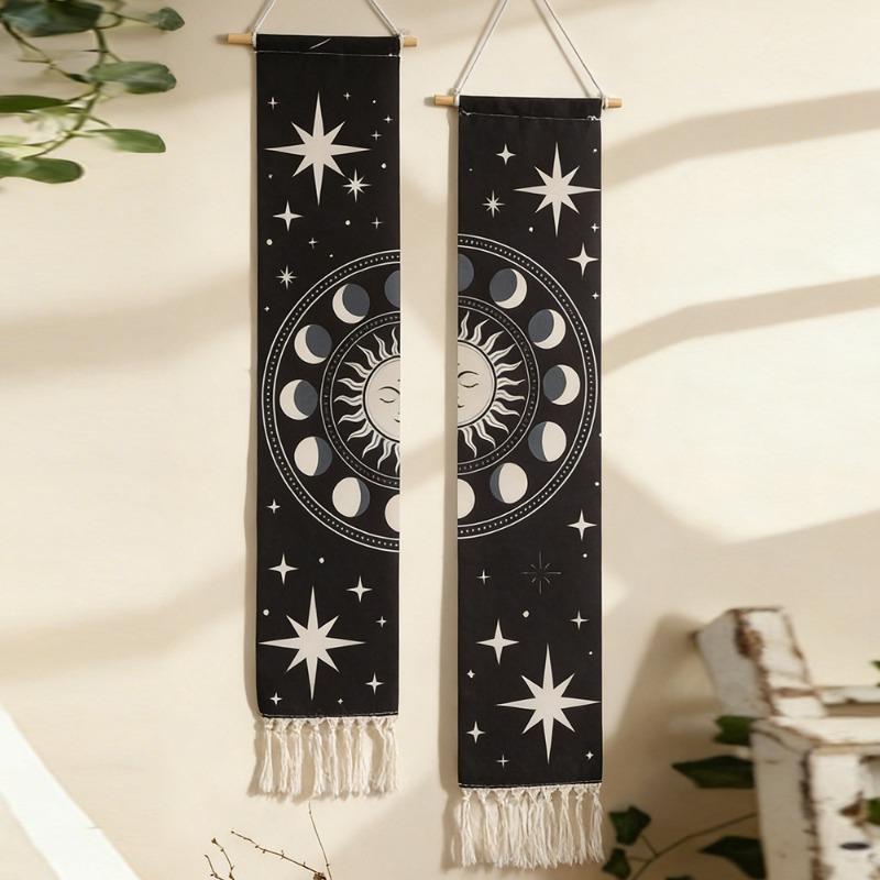 Bohemian creative print pattern fringed craft tapestry minimalist studio living room background wall decoration