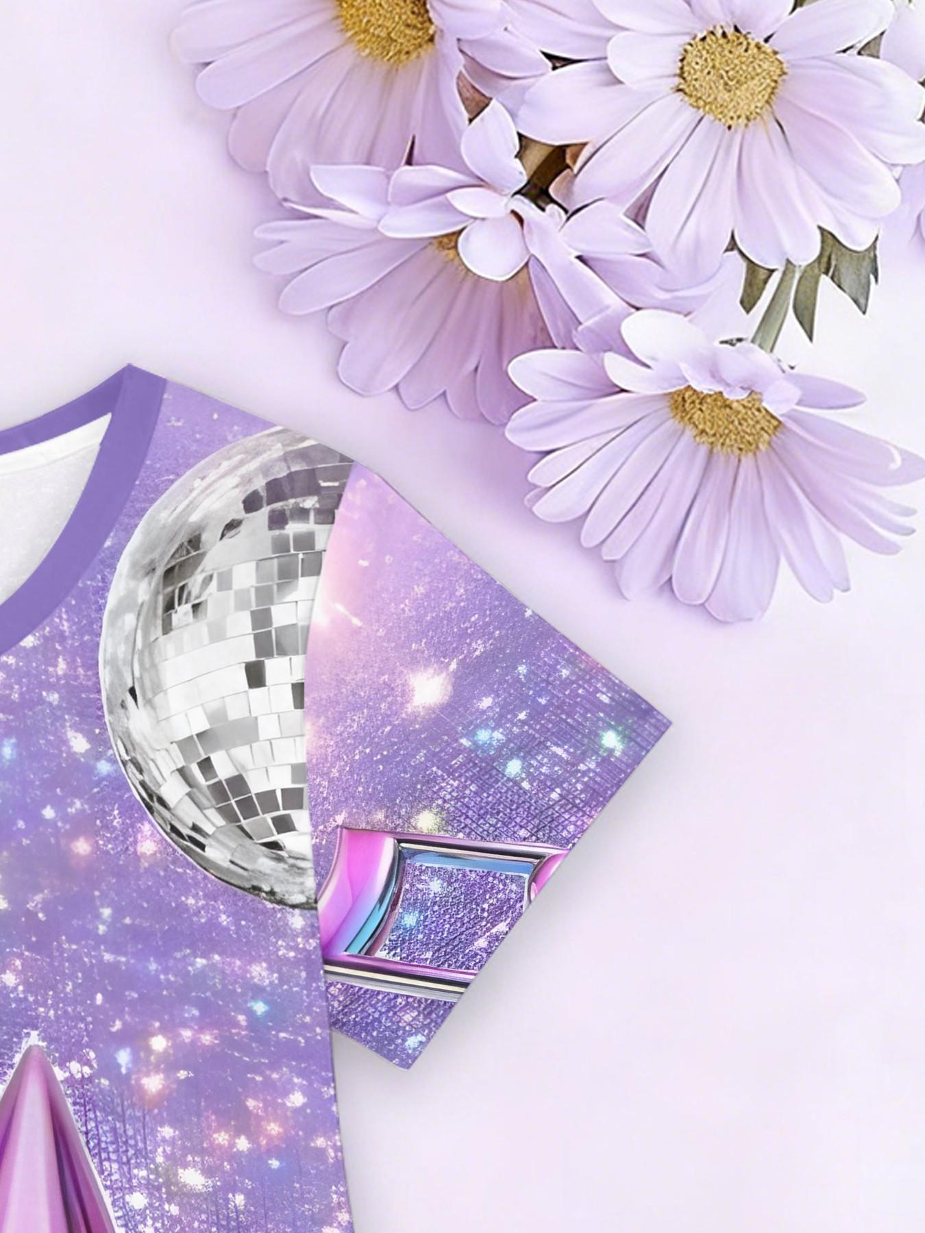 Trendy Girls' Kpop Witch Group Print Dress, Kids Disco Star Casual Short Sleeve Skirt, Birthday Gift, Festival Gift