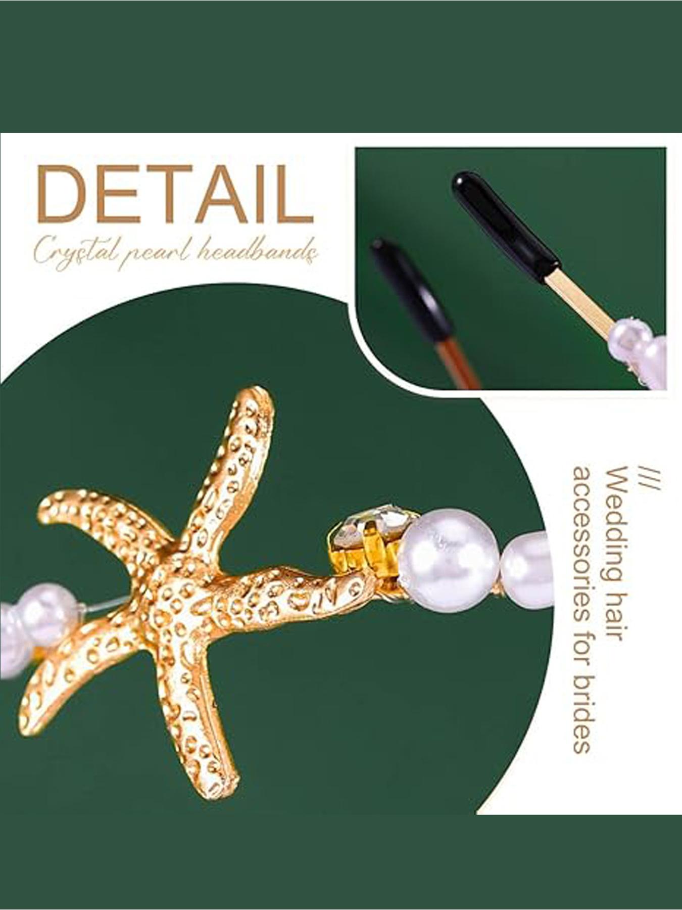 2-piece mermaid starfish hairband set, gold pearl bridal and 