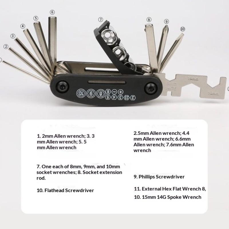 Bicycle Repair Tool Set, Portable Multi-Function Folding Bike Maintenance Kit, Tire Patch Tools, Wrench Set for Cycling Accessories