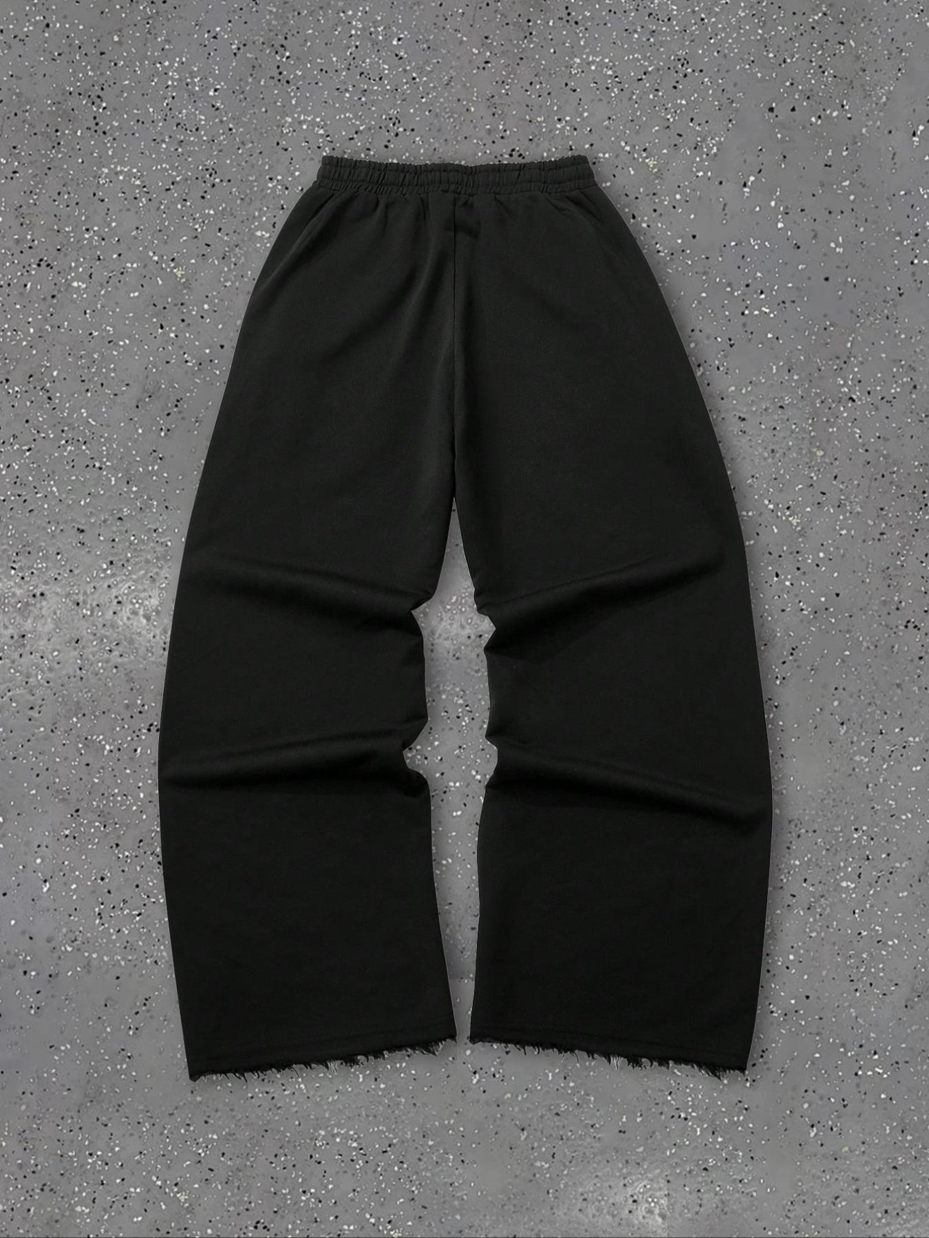 Men's Letter Print College Style Drawstring Waist Pocket Wide Leg Casual Sports Pants, Loose Fit, All Seasons, Moderate Fabric Thickness, Casual Streetwear Trousers