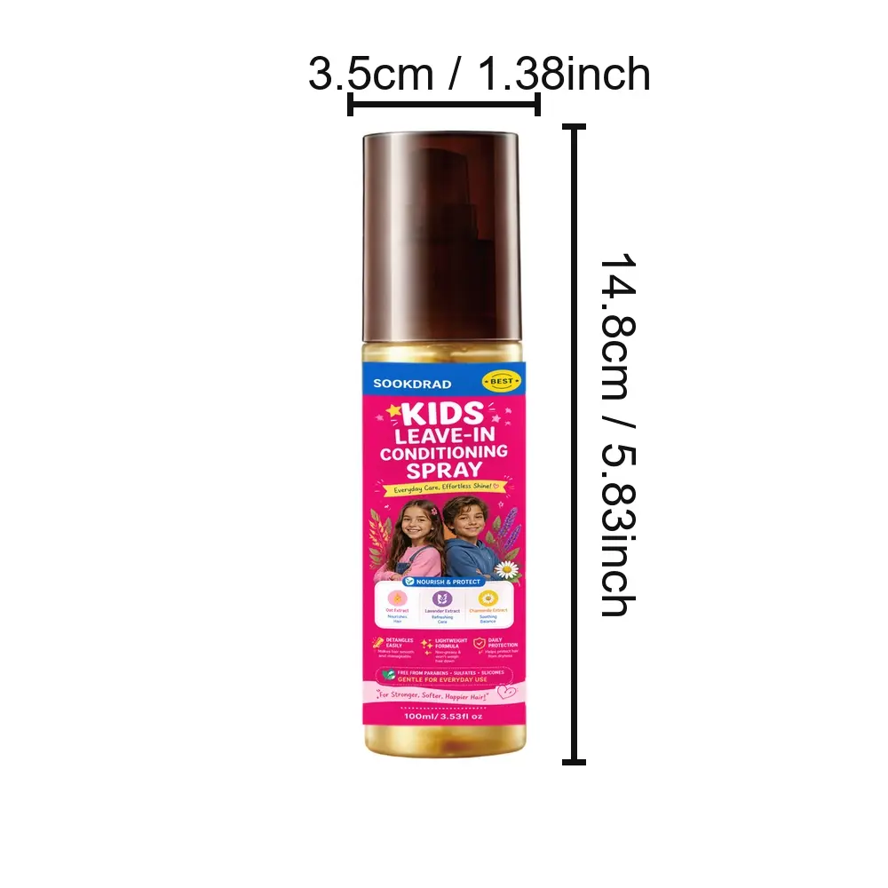 Kids Leave-In Conditioning Spray, contains Oat Extract, Lavender Extract, Chamomile Extract, easy detangling, lightweight formula, daily protection, gentle for everyday use, suitable for kids, hair