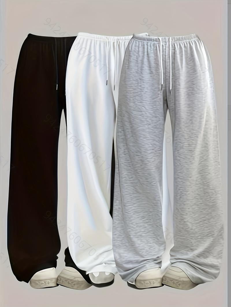 Women's Casual Loose-Fit Drawstring Pants, 3-Pack Plain Long Trousers, Comfortable Wide Leg Home Wear, Suitable for Spring Summer Fall