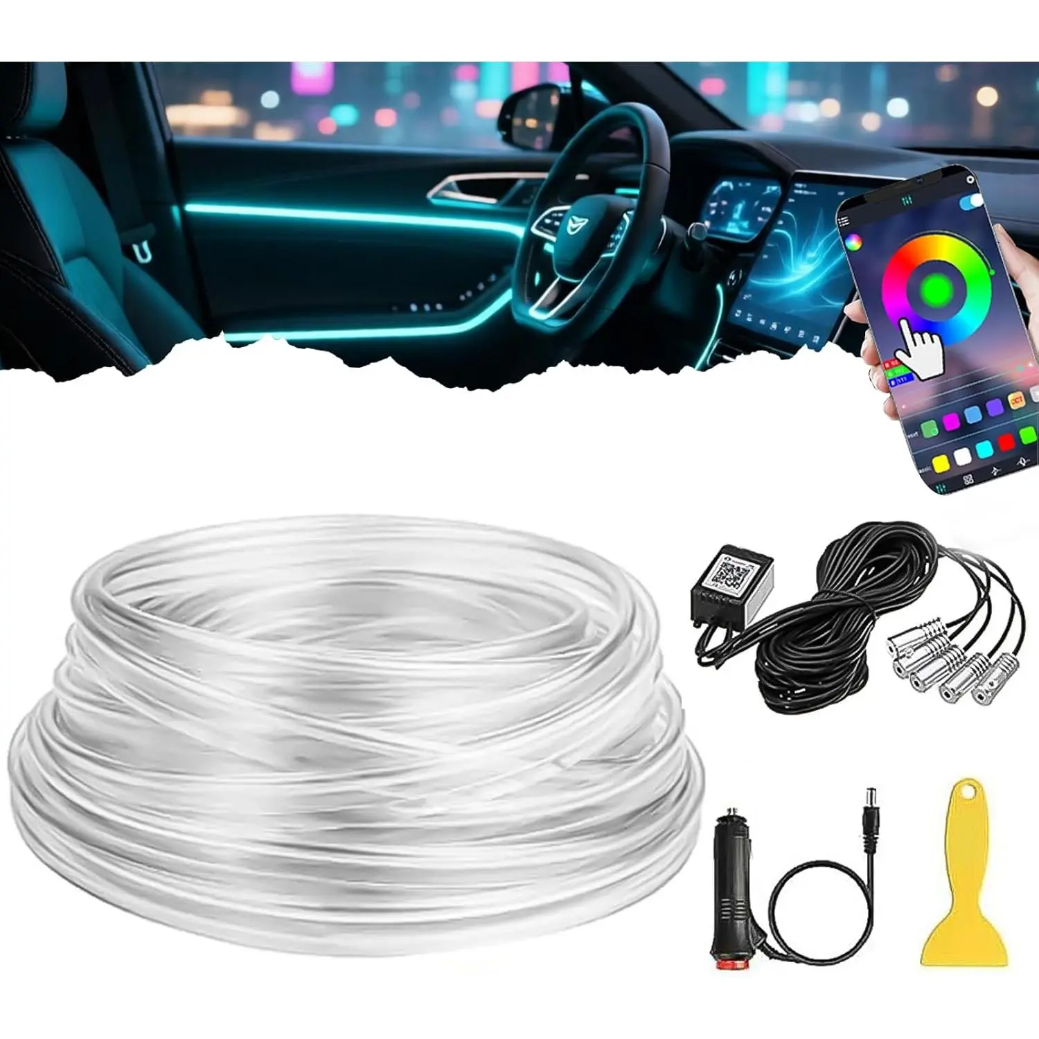 5-in-1  Interior LED Strip Lights RGB 16 Million Color Options | APP Controlled 236 inches Fiber Optic Ambient Lighting Kit with  Mode  Fit for   SUV Dashboard