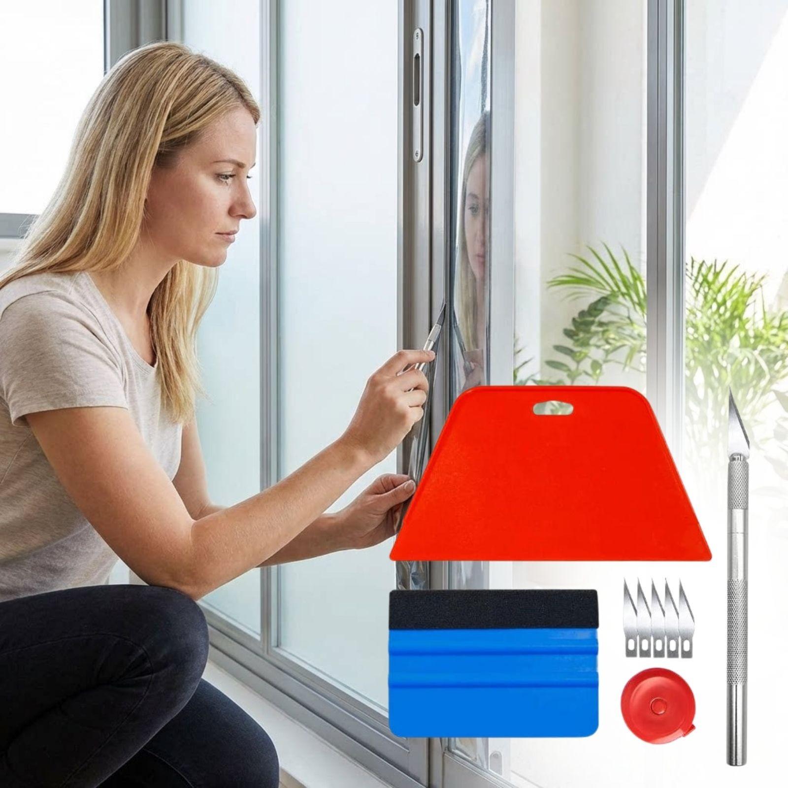 9pcs Peel and Stick Wallpaper Tools Set, Wallpaper Application Spatula, Felt Squeegee, Mini Tape Measure, 1 Craft Knife + 5 Metal Blades, Complete Window Tinting Kit, Car Film Application Tool,  for wallpaper, peel and stick wall tiles, Tinted Film