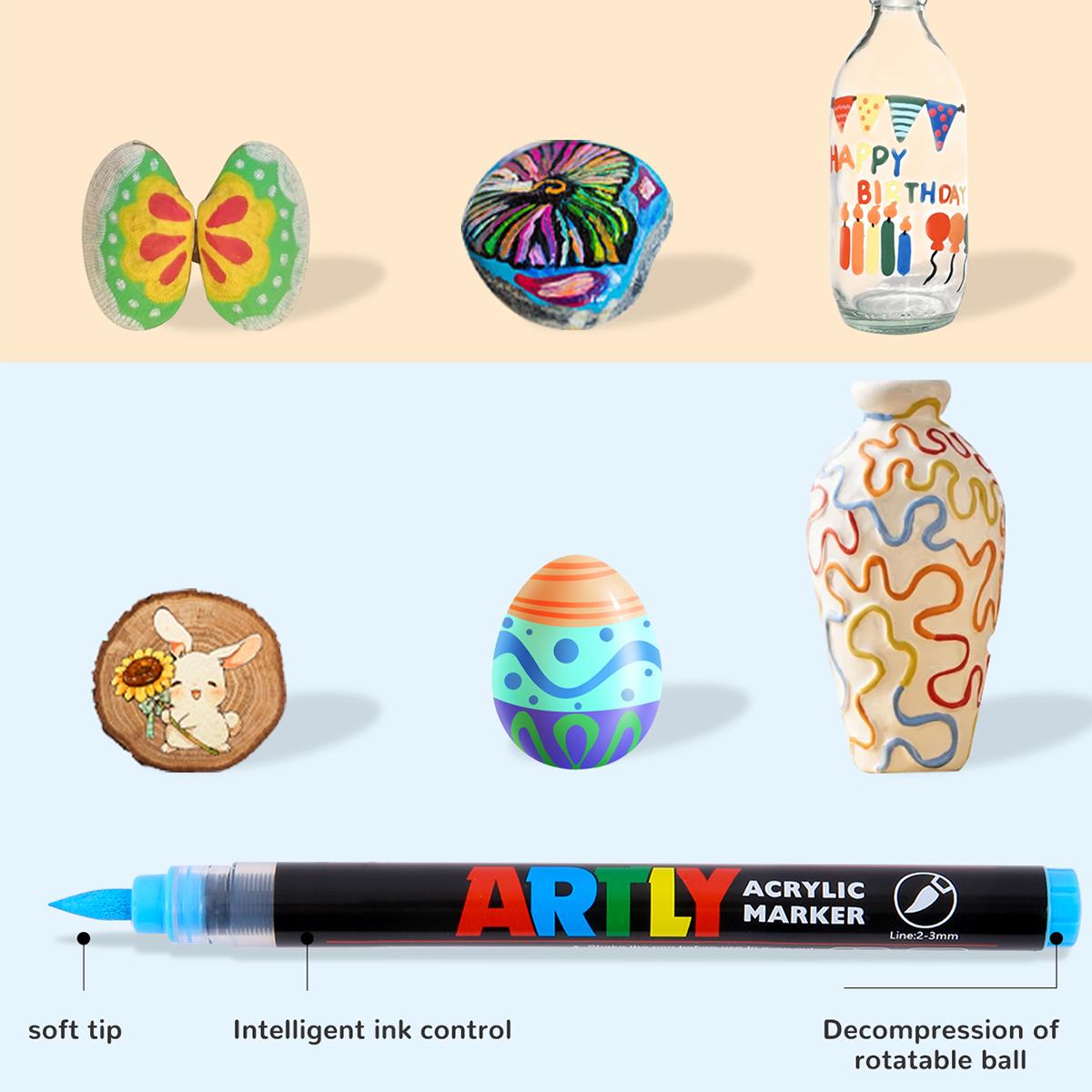 Acrylic Brush Marker Pen, 1 Set Waterproof Pen with Soft Brush Nib,Acrylic Paint Markers, Art Paint Marking Set for Glass Stone Wood Plastic Paper  tiktokshopblackfriday