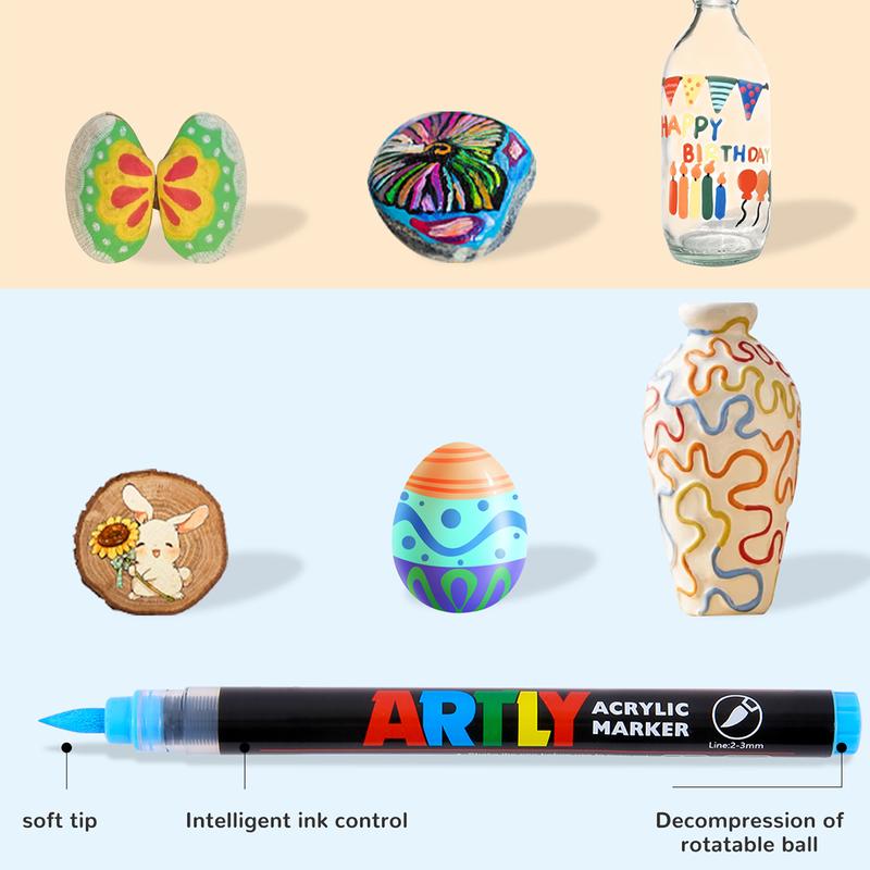 Acrylic Brush Marker Pen, 1 Set Waterproof Pen with Soft Brush Nib,Acrylic Paint Markers, Art Paint Marking Set for Glass Stone Wood Plastic Paper  tiktokshopblackfriday