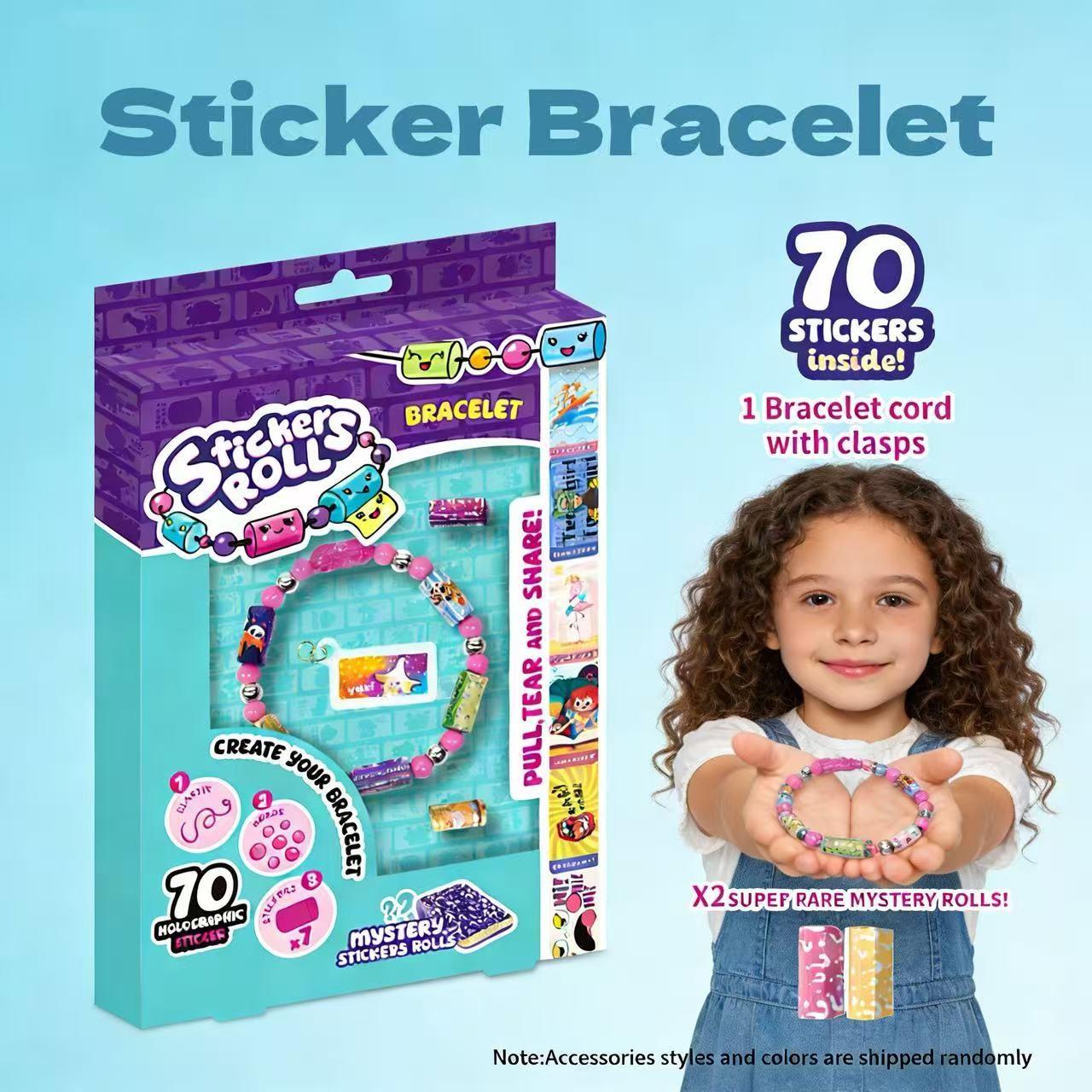 DIY Bead Sticker Bracelet Set, Includes 70 Stickers, 2 Rolls Super Mystery Stickers, Cute Characters, Perfect for Girls