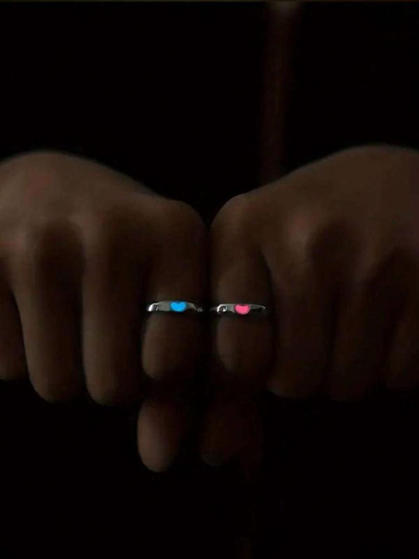 Luminous Love Couple Rings, Luminous Promise Rings, Adjustable Couple Rings, Suitable for Couples, Wedding Anniversary, Christmas, Valentine's Day Gifts for Boyfriends and Girlfriends, Wedding Promise Gifts to Light Up Romantic Night, Gift Jewelry