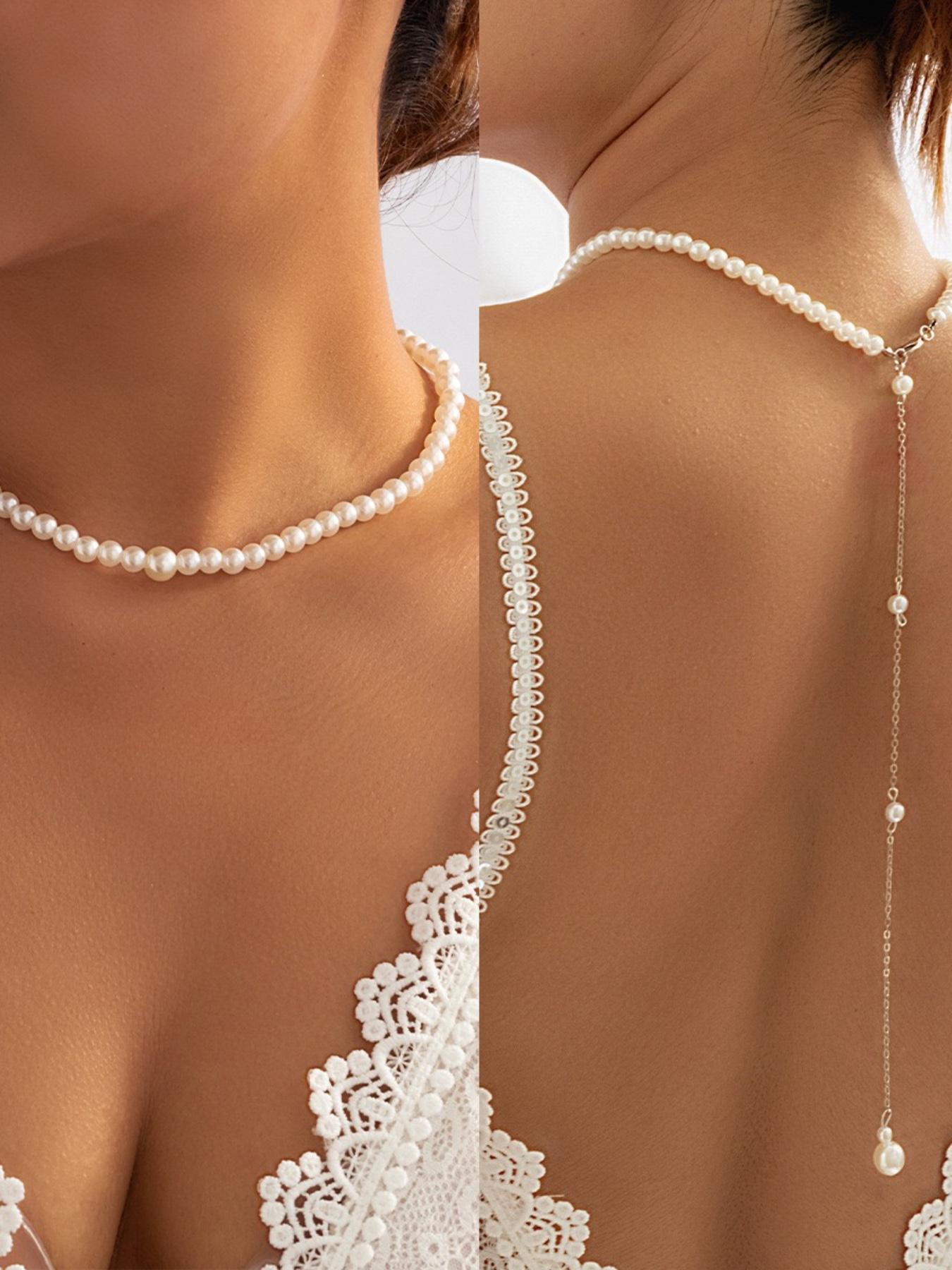 Pearl Back Drop Back Necklace, Dainty Long Body Chain Jewelry for Women, Elegant Backless Dress Accessories, High Quality Body Jewelry