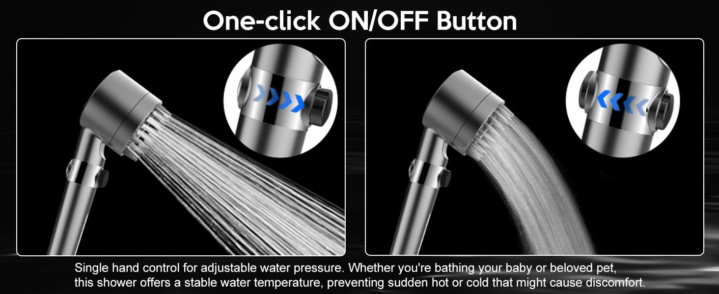 The 5-in-1 pressurized handheld shower head features one-touch on/off control and cool mist mode, a universal 59-inch hose, a drill-free mount, and 6 filters, making it ideal for a comfortable massaging shower.