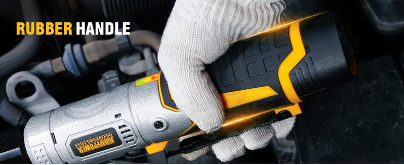 3/8" Cordless Ratchet Wrench Set, 60FT-LBS(80N.m) Electric Ratchet, 12V Extended Power Ratchet Wrench with Variable Speed, 6 Sockets, LED Light, 1/4" Adapter,1/2" Adapter,2 Batteries, Best Christmas and New Year Gift Ideas for Everyone