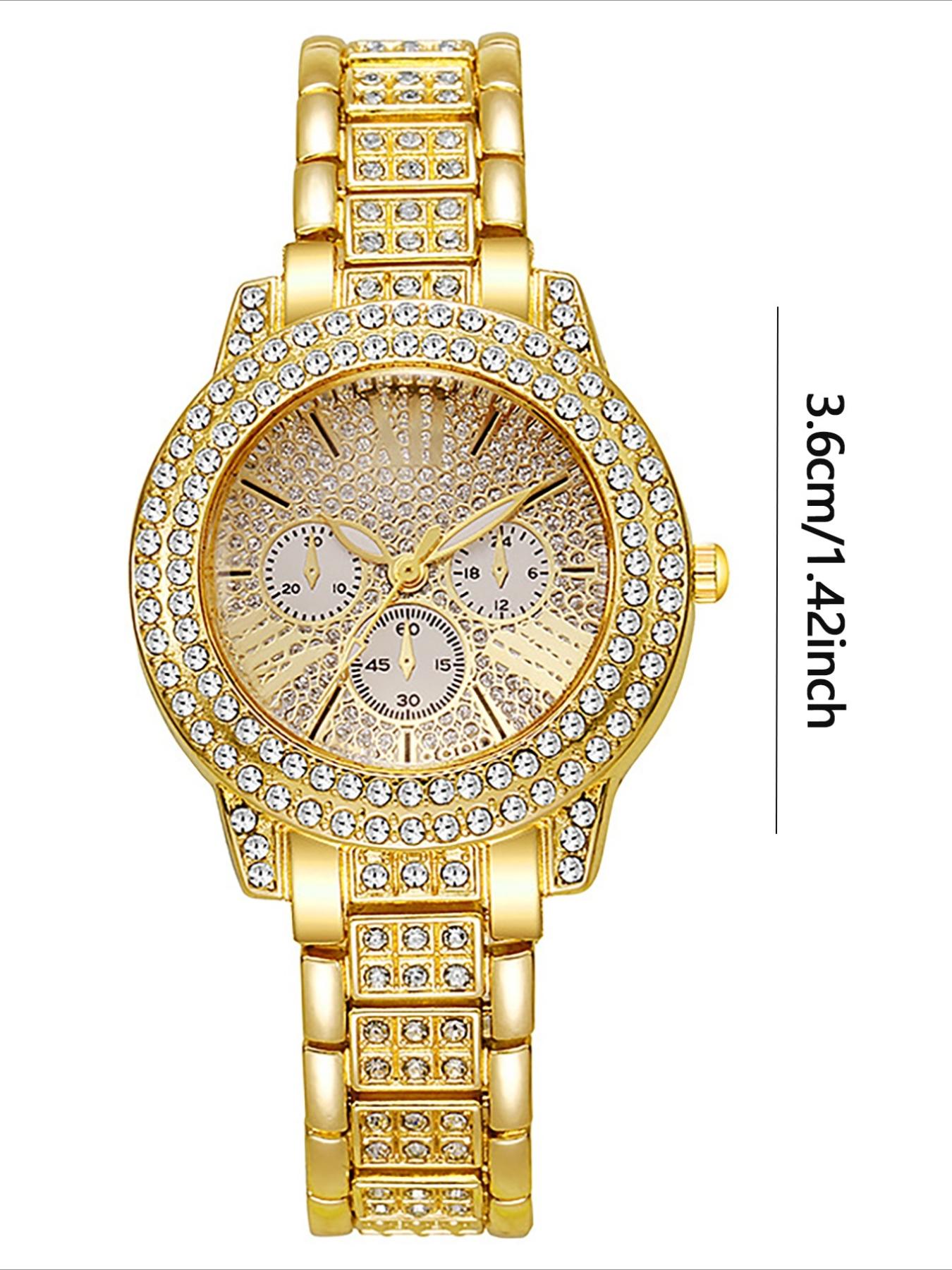 1/3counts Fashion Full Diamond Women's Watch Gold Steel Band Analog Quartz Watches