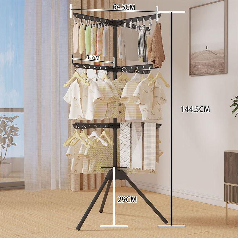 Multifunctional Floor Standing Clothes Rack, Foldable Drying Rack, Bedroom Balcony Laundry Storage Hanger, Powder Coated Steel Pipe, Durable, Clothes Hanging Rack