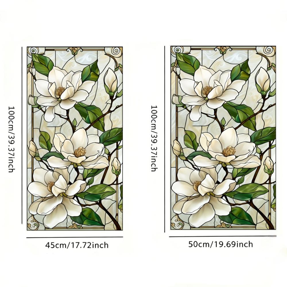 2D Flat Static Cling Magnolia Flower Pattern Rectangular Ornament For Window And Door Decor Removable Flower Window Clings