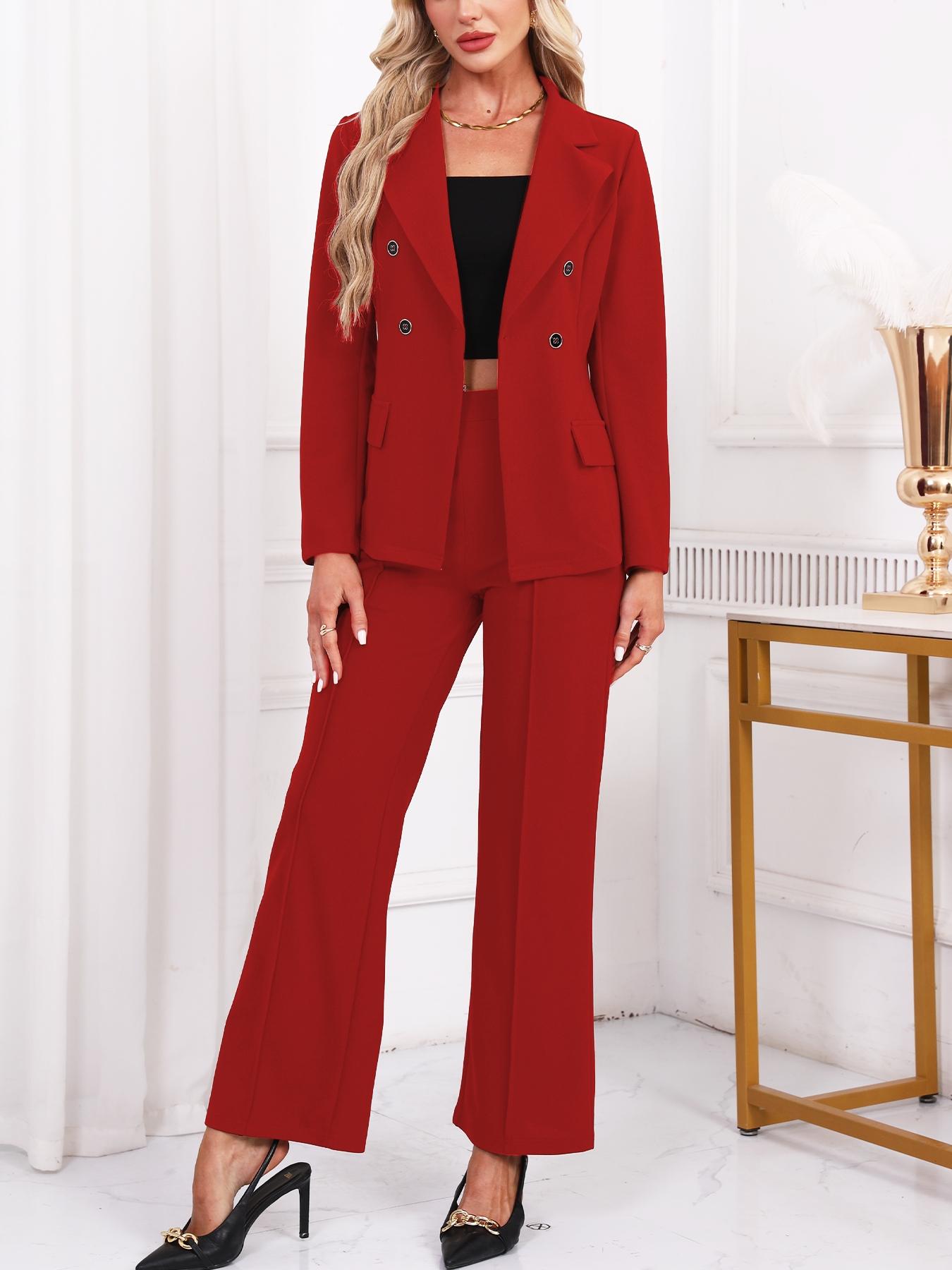 Women's Fashion Chic Business Suit Set, Elegant Western Style, Autumn Winter, Slim Fit Long Pants & Blazer Combo