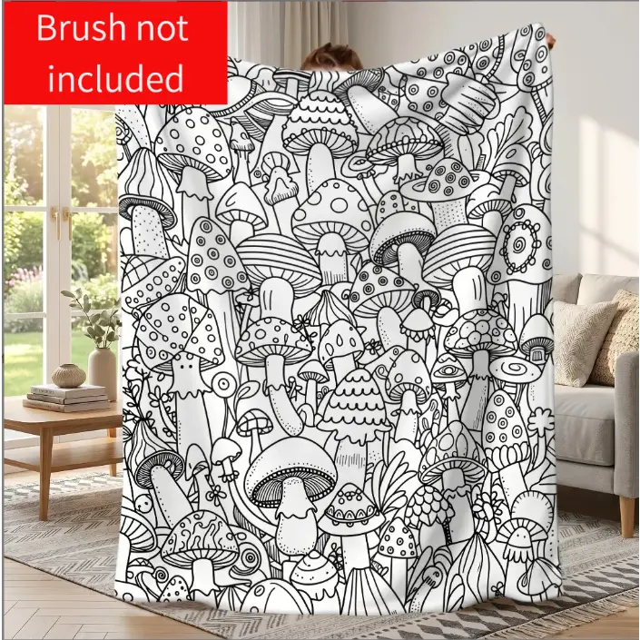 Graffiti Mushroom Pattern Custom Color Art Flat Plush Blanket - Lightweight Warmth, Full Coverage, Fluffy Fabric, Multi-Size, Cozy Look, Camping/Sleeping Gear, Couch/Bed Throw for Adults, Home Decor