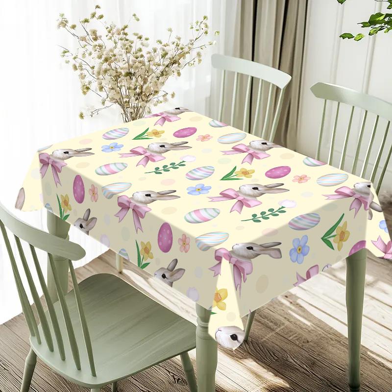 Rectangular Easter Tablecloth, Cartoon Rabbit Design, Picnic Table Cover, Perfect for Spring & Summer Decorations, Ideal for Holiday Occasions