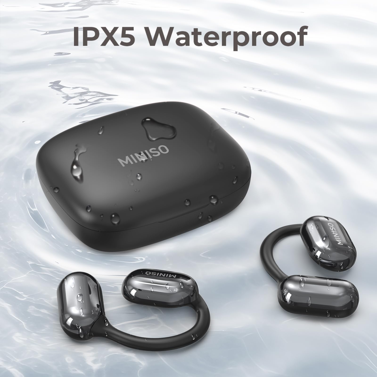 MINISO MS162 Open Ear Earbuds with LED Digital Display, Stereo HIFI Sound Earphones, Touch Control, Dual Noise-Cancelling Mics, Up to 48 Hours Power with Case, IPX5, Workouts, Yoga, Running