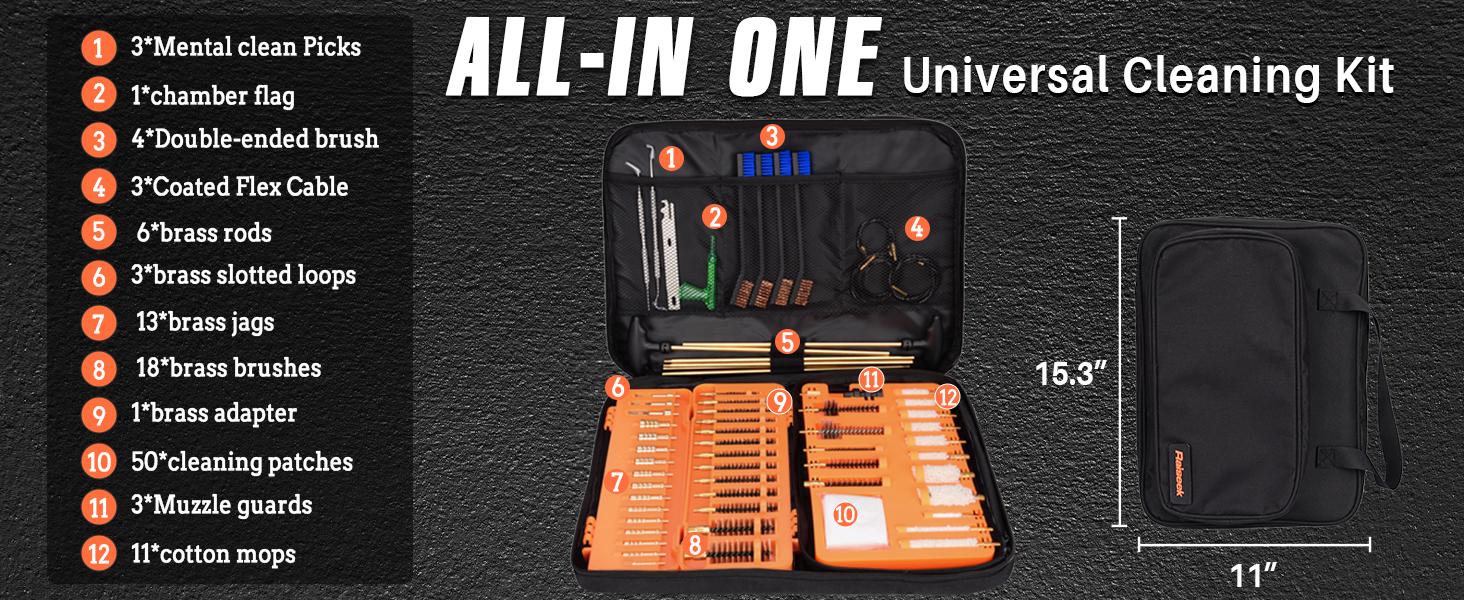 Universal Cleaning Kit with Denser Brass Brushes, Mops, Jags,Rods,Ropes and Travel Size Range Bag Tool Accessories Tool Box Fathersdaygift