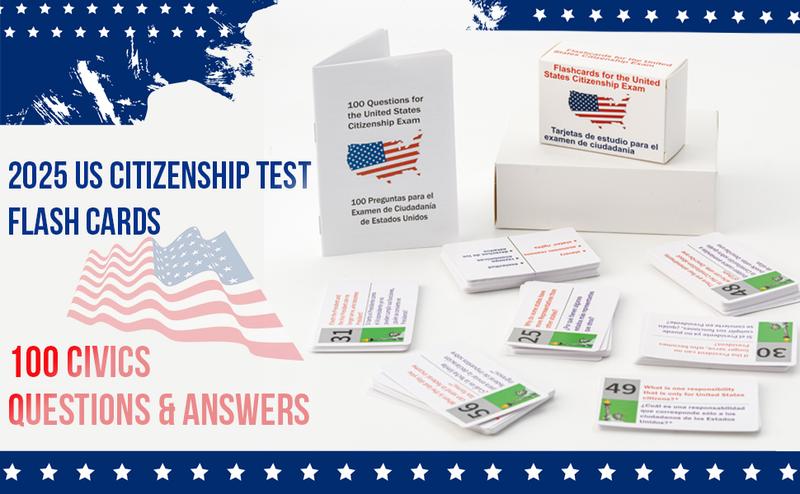 2025 USCIS Approved Naturalization Flash Cards with Bilingual Spanish/English Booklet - Essential Q&A for Acing the US Citizenship Civics Test! Perfect Father's Day Gift and Learning Tool!
