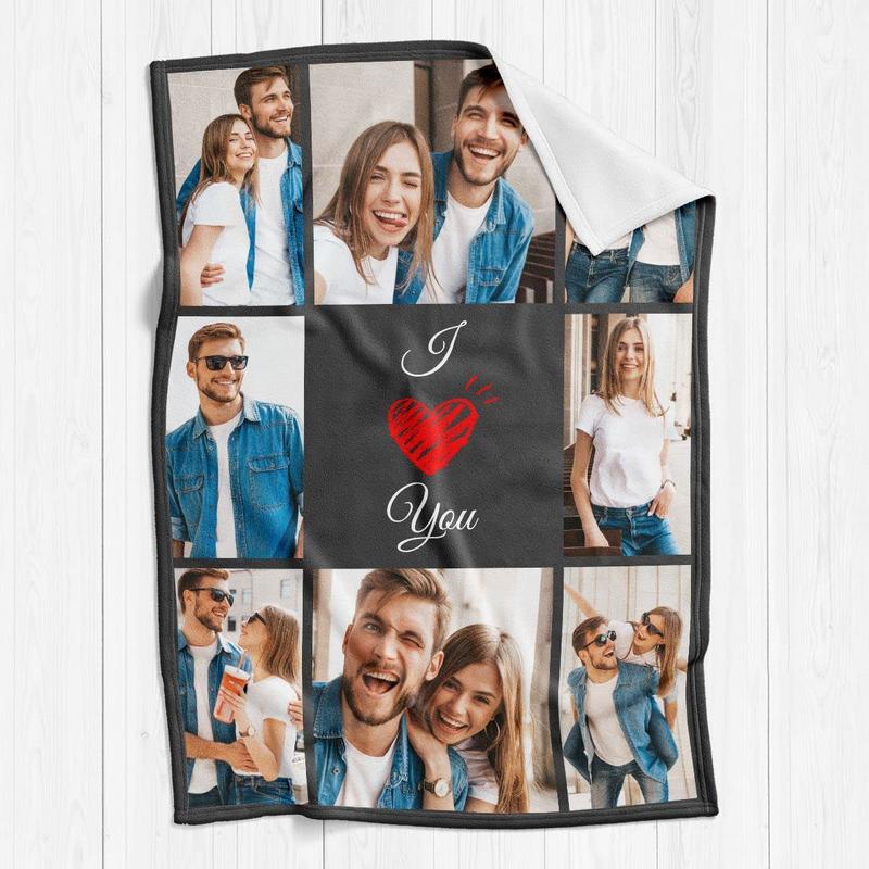 I Love You Gifts for Valentines Day, Custom Blanket with Photos, Personalized Blankets with Pictures, Photo Blankets Using My Own Photos, Personalised Gifts for Girlfriends, Boyfriends, Couples