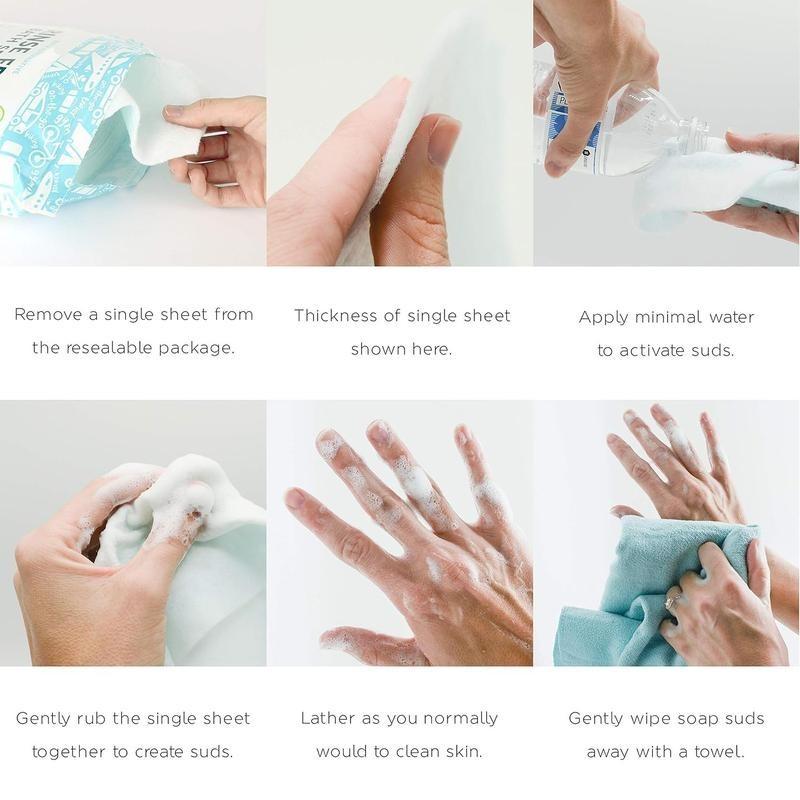 No-rinse Bath & Shave Wipes - Containing Soap & Shampoo - Hypoallergenic & pH Balanced - Suitable for Post-Op, Seniors, Fitness, Camping, Travel - Just Wet, Lather, and Dry - Post Surgery Wipes