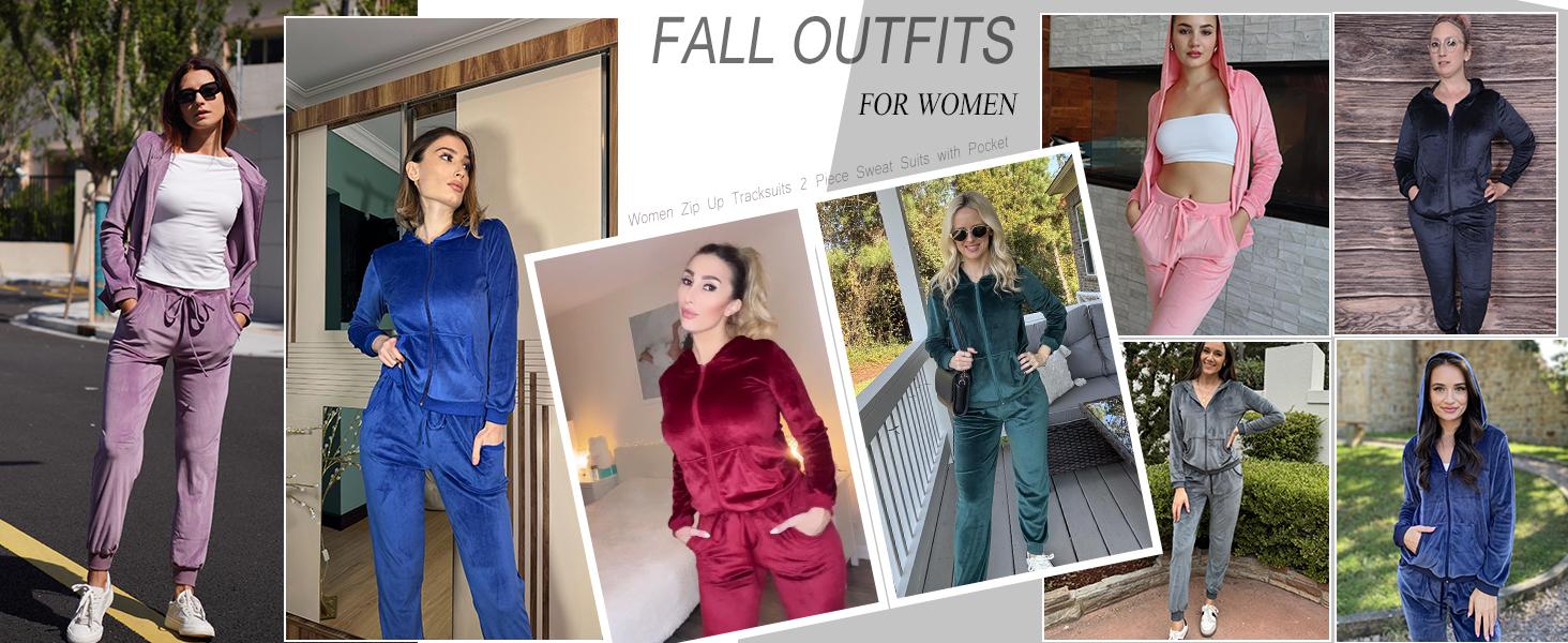 Womens Casual Velour Tracksuit Set Full Zipper Hoodie Workout Pants Velvet Sweatsuit Jogging Suits XS-XXL