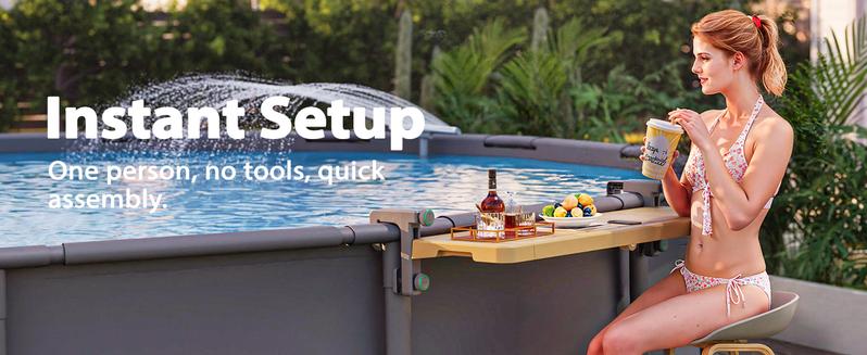 Poolside Bar, Swim Up Bar Exclusively for Above-Ground【Round & Oval 】 Pools. Patio Poolside Table Smart Fold Easy Maintenance, Weather Resistant Stable Tabletop