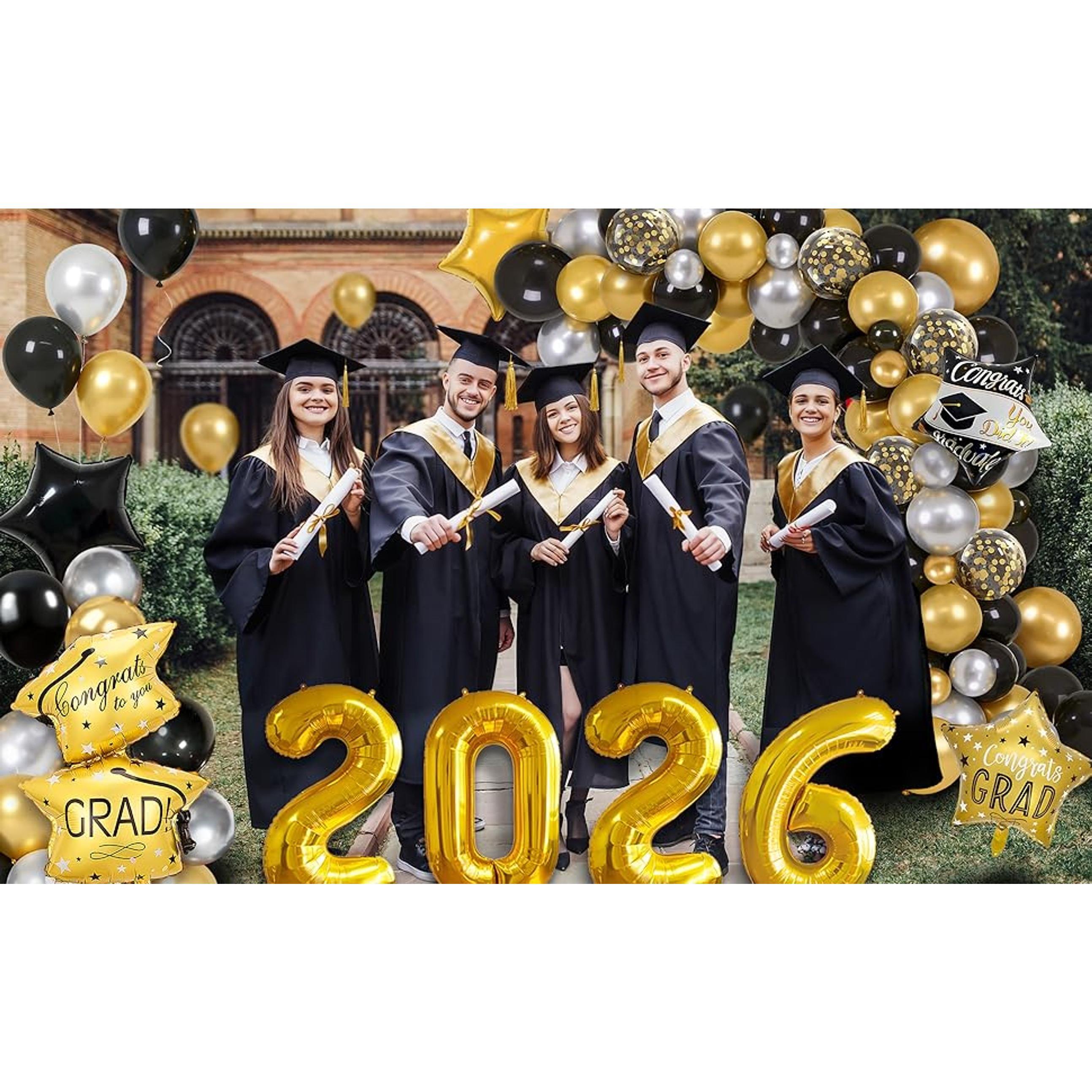 125-Piece Black and Gold Graduation Decorations Pack, 2026 Class Congrats Grad Supplies Set with Photo Banners, Tablecloth, Balloons, Cake Toppers, Decorations Supplies, Party, Box, Balloon Arches, 12” Latex Balloons 125-Piece Black and Gold Graduation Decorations Pack, 2026 Class Congrats Grad Supplies Set with Photo Banners, Tablecloth, Balloons, Cake Toppers, Decorations Supplies, Party, Box, Balloon Arches, 12” Latex Balloons