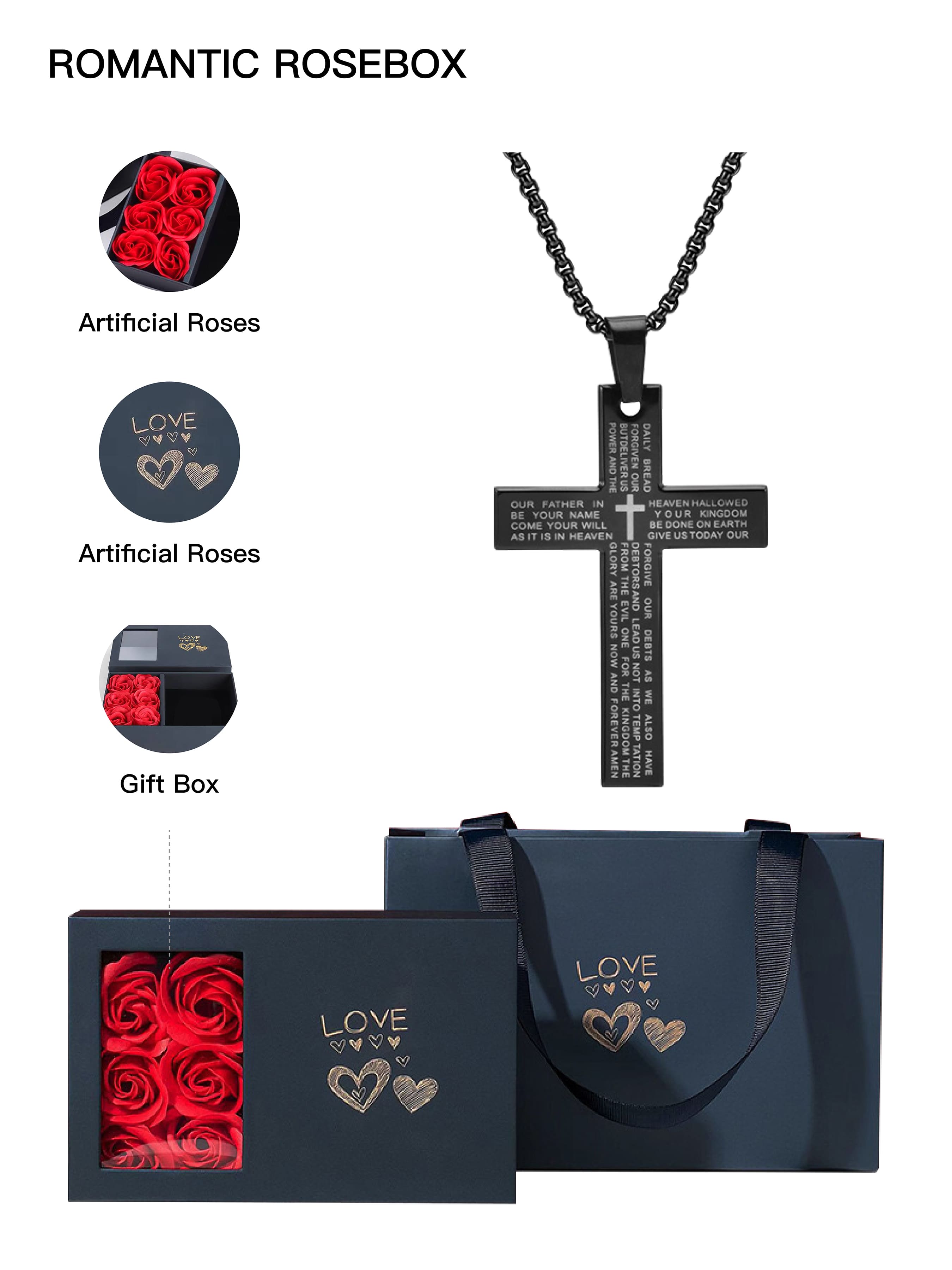 Stainless Steel Cross Pendant Necklace with Bible Verse Engraving, Unisex Jewelry with 24 Inch Chain, Perfect Gift for Any Occasion