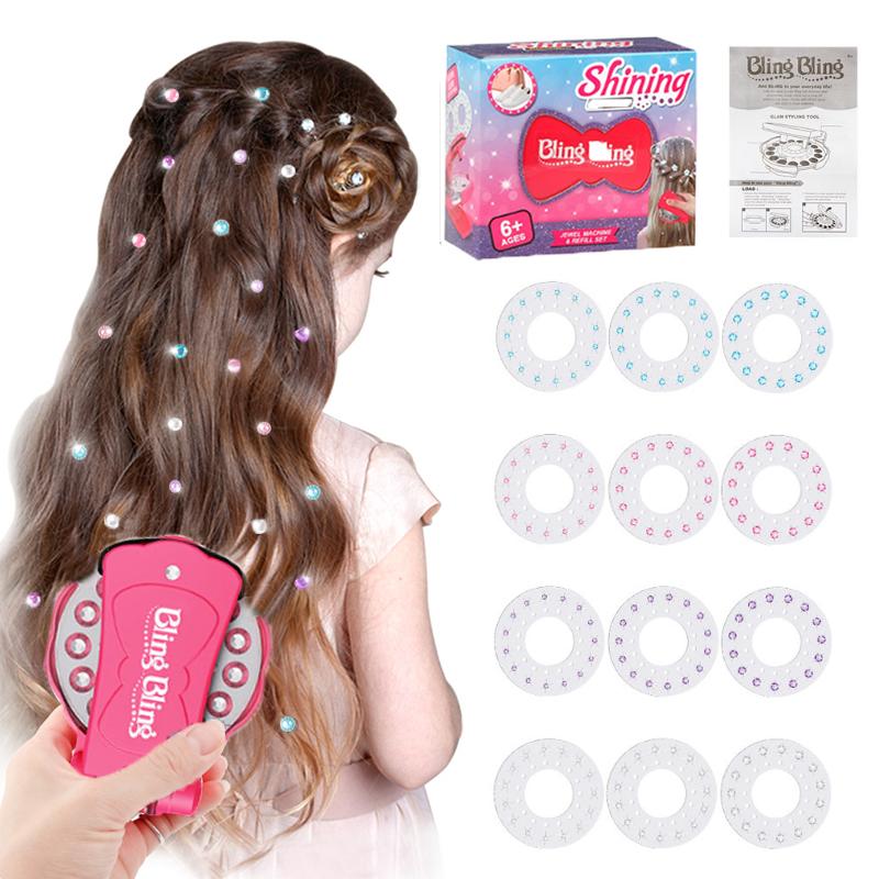 Glitter Diamond Styling Tools Hair Gemstone Styling  + 180 colorful gemstones to light up girls' hair, clothes, accessories, etc., birthday gift for all hair types/hair styles - Hair Care, No Heat Required Hair Styling Accessories Self-Adhesive Rhinestone