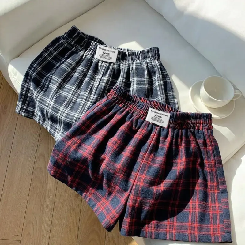 2-Pack Women's Elastic Waist Plaid Shorts, Slim-Fit Casual Home Shorts, Perfect for Spring & Summer, All-Over Print Comfortable Daily Wear