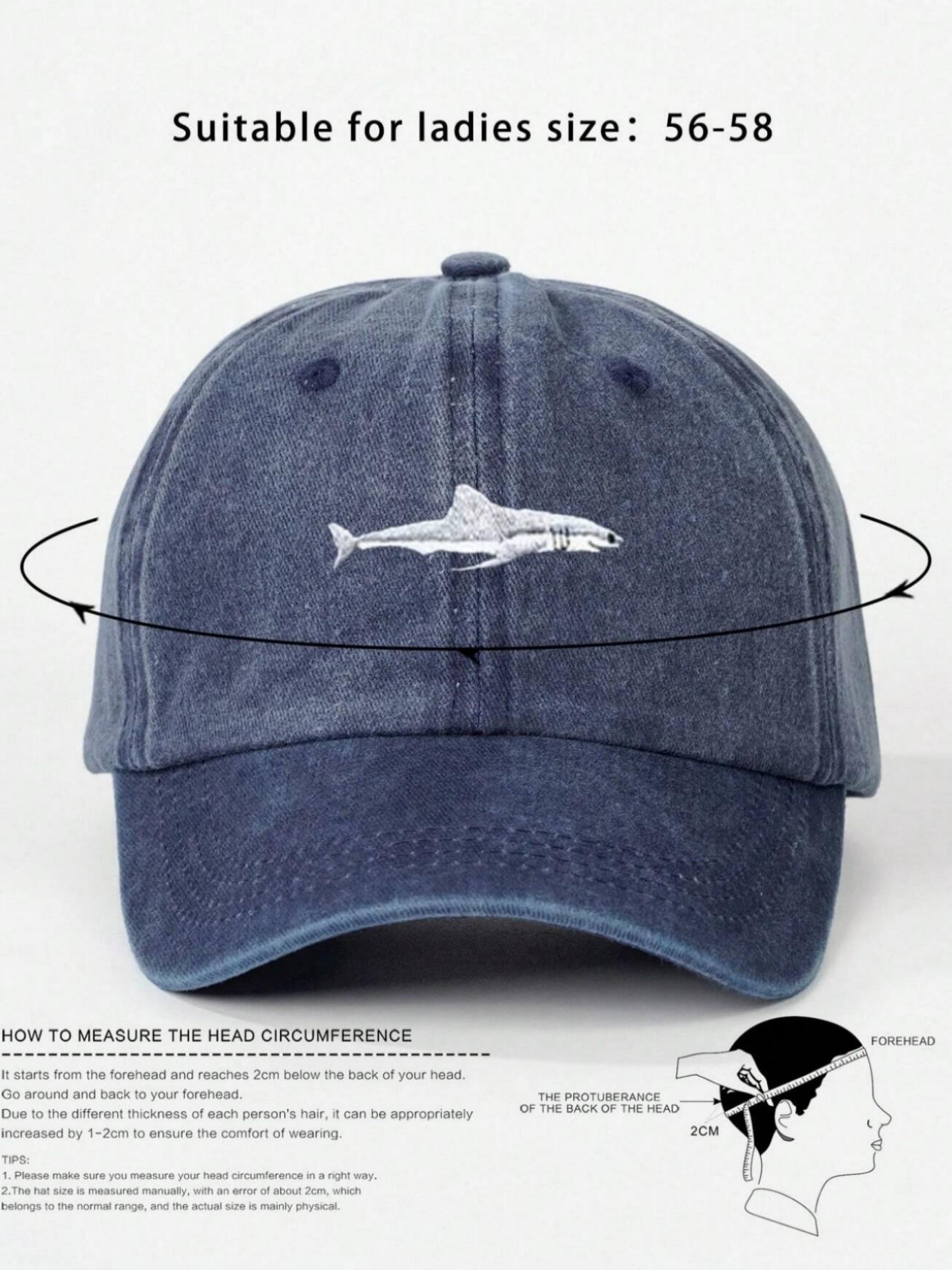 1PC Women's Embroidered Shark Washed Baseball Cap, Adjustable Sun Protection Hat, Casual Loose-Fit Y2K Style for Travel & Beach