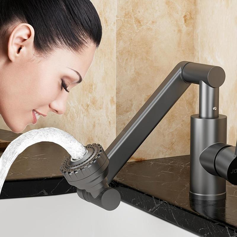 Rotating Bathroom Sink Faucet, Adjustable Height Single Handle Single Hole, 2 Spout Types and 2 Soft Hoses, Basin Rotating Faucet