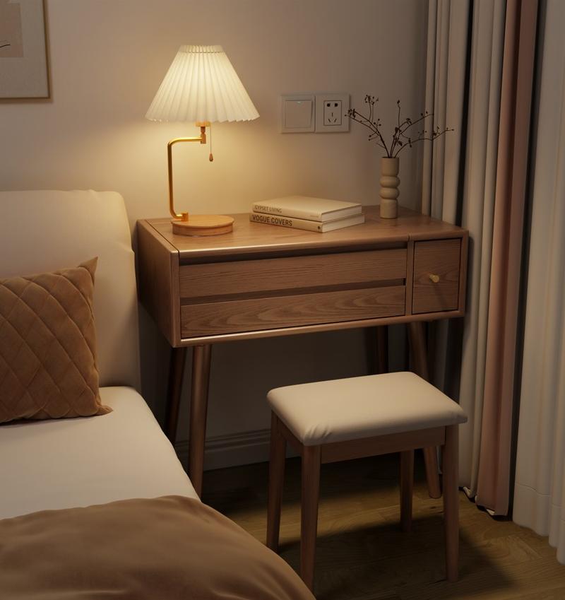 【Eco-Friendly】Elegant Handicraft Vanity, 100% Solid Wood - NO MDF, with Mirror and Lights, Dressing Vanity Table, Large Wooden Make Up Vanity Table for Bedroom (with Adapter)