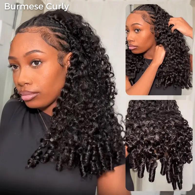 Recool Hair Ready To Go 3 In 1 Half Wig Yaki Body/Yaki Straight/Burmese Curly Wig Human Hair Wig With Drawstring Minimal/No Leave Out Upgrade Wigs for Black Women No Sew in No Glue Glueless Clip In Half Wig 180% Density#TikTokShopBlackFriday