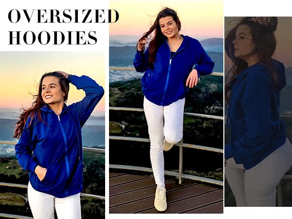 Women's Lightweight Hoodies Full Zip Up Oversized Sweatshirts with Pockets Long Sleeve Thin Casual Hooded Jackets
