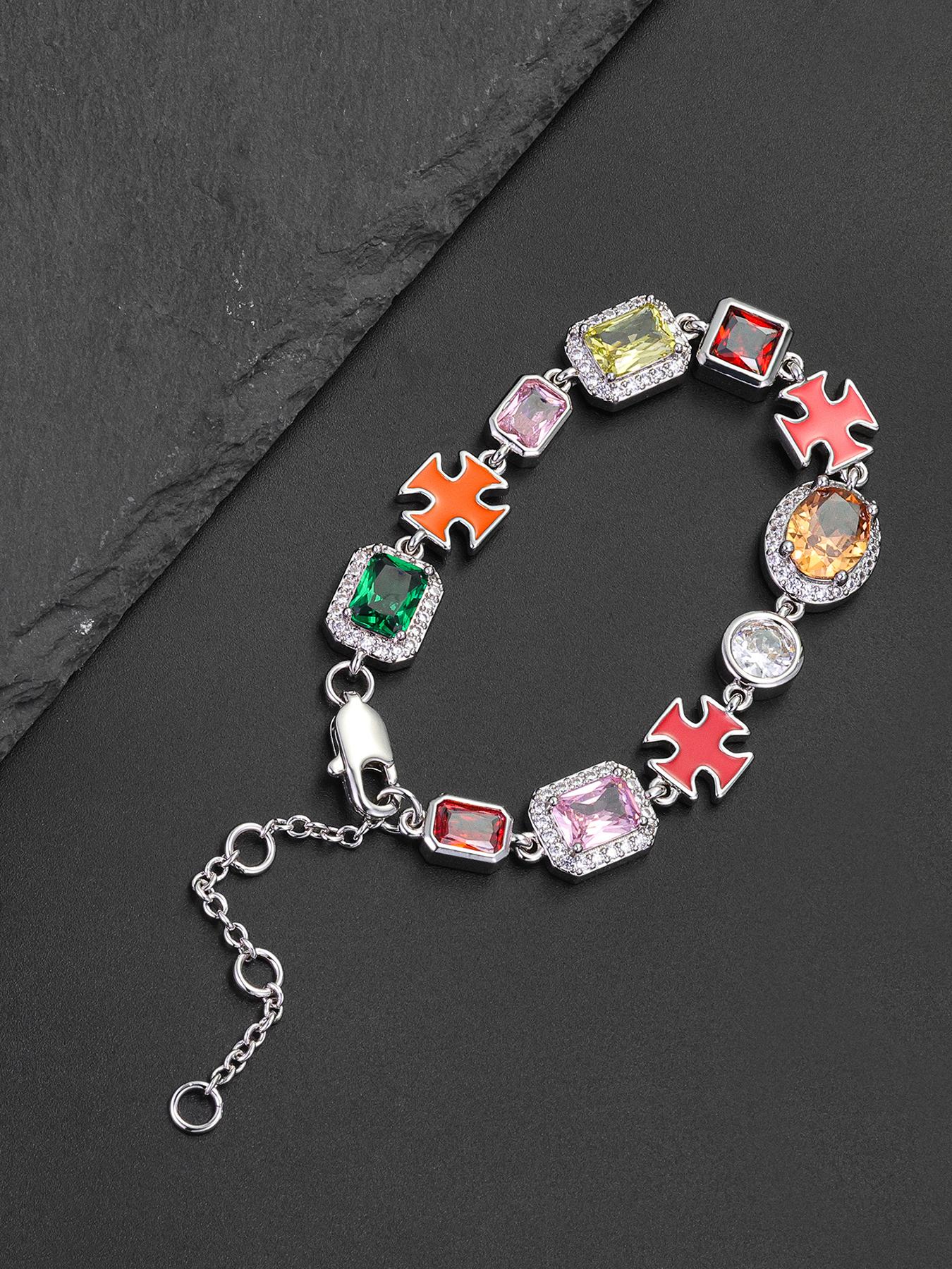 ICED CHICS Cross-Drip Oil Colored Cubic Zirconia bracelet, geometric cube Sugar Hip-hop bracelet, birthday gift, party, suitable for important occasions to wear, enhance temperament, sense of sophistication, suitable for both men and women