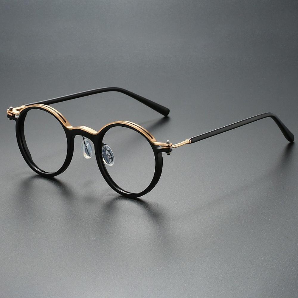 Retro Round Frame Glasses Mixed Material Design with Screw Hinge Classic Style Unisex Statement Eyewear for Daily and Trendy Outfits